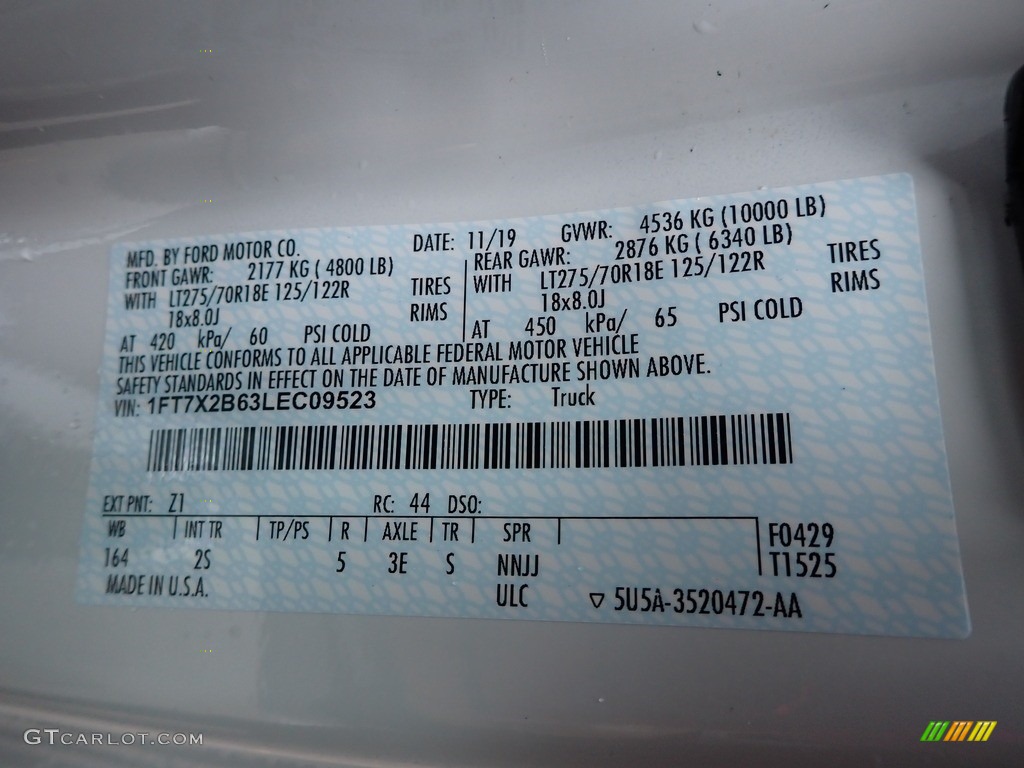 2020 F250 Super Duty Color Code Z1 for Oxford White Photo #136293266