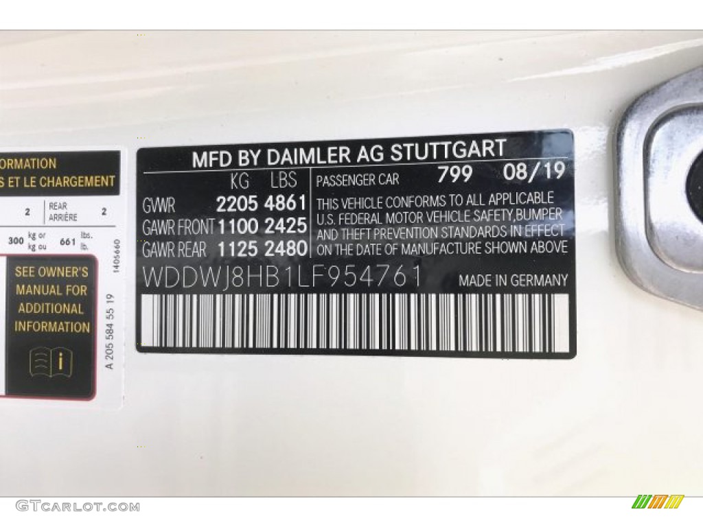 2020 C Color Code 799 for designo Diamond White Metallic Photo #136296155