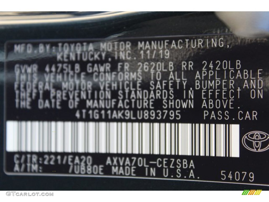 2020 Camry Color Code 221 for Galactic Aqua Mica Photo #136304871