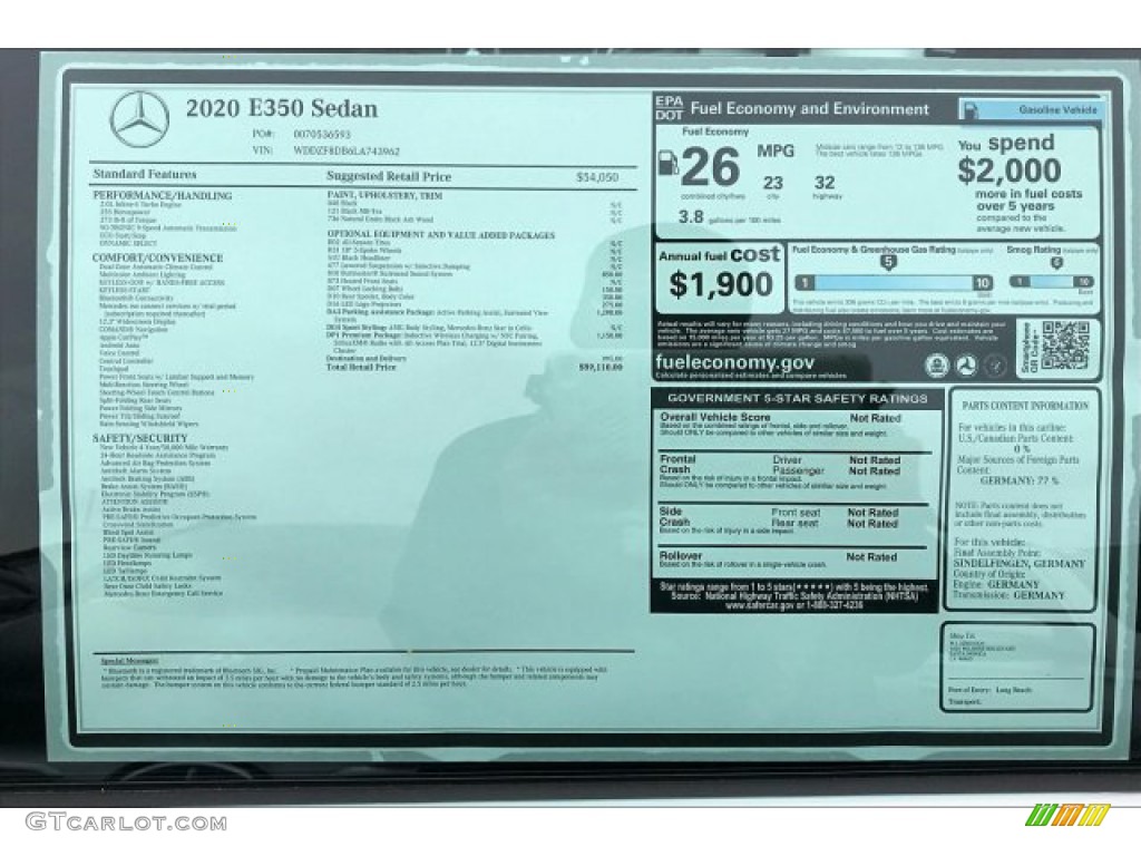 2020 Mercedes-Benz E 350 Sedan Window Sticker Photo #136305350