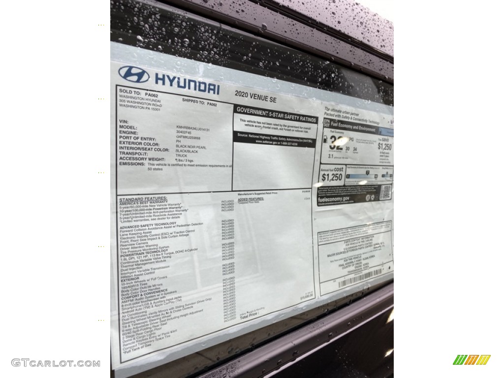 2020 Hyundai Venue SE Window Sticker Photo #136305750