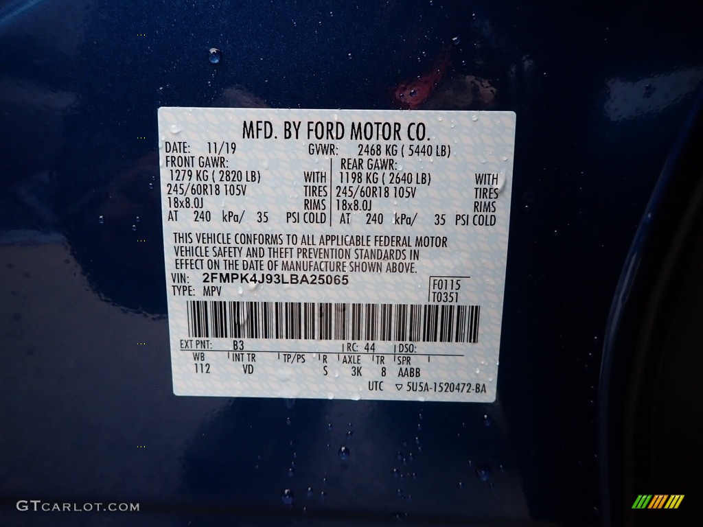 2020 Edge Color Code B3 for Atlas Blue Metallic Photo #136307763