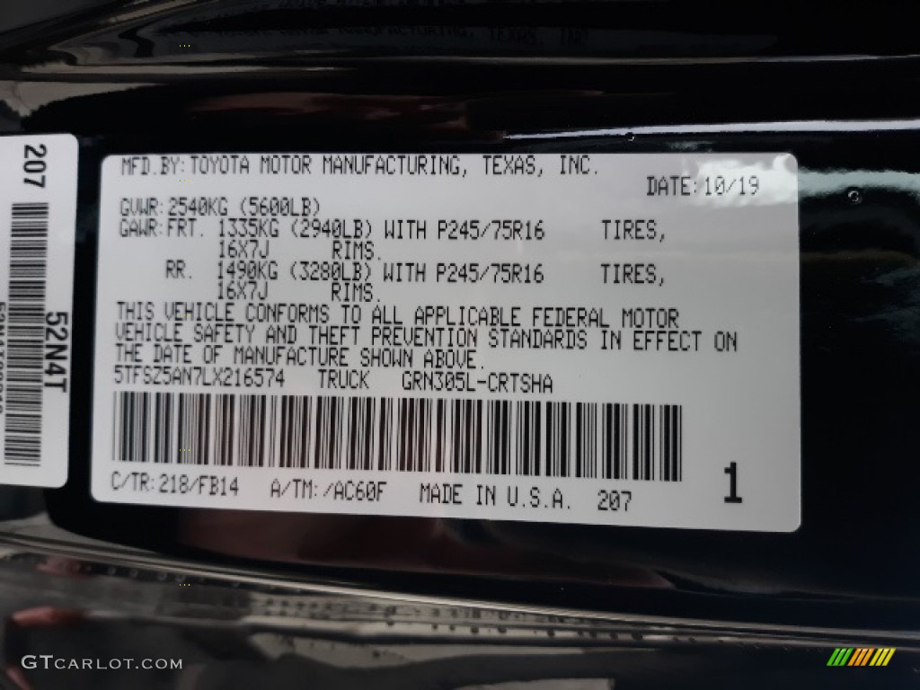 2020 Toyota Tundra SX Double Cab 4x4 Color Code Photos