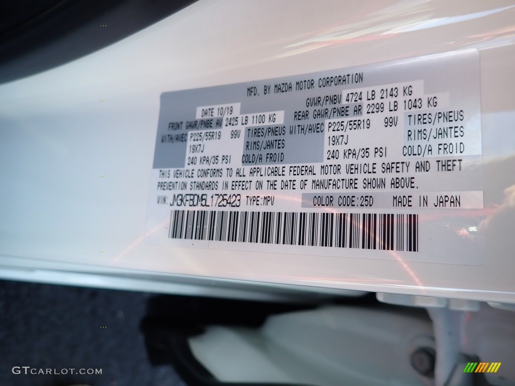 2020 CX-5 Color Code 25D for Snowflake White Pearl Photo #136328315