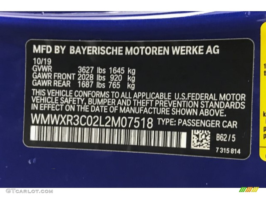 2020 Hardtop Color Code B62 for Starlight Blue Metallic Photo #136336622
