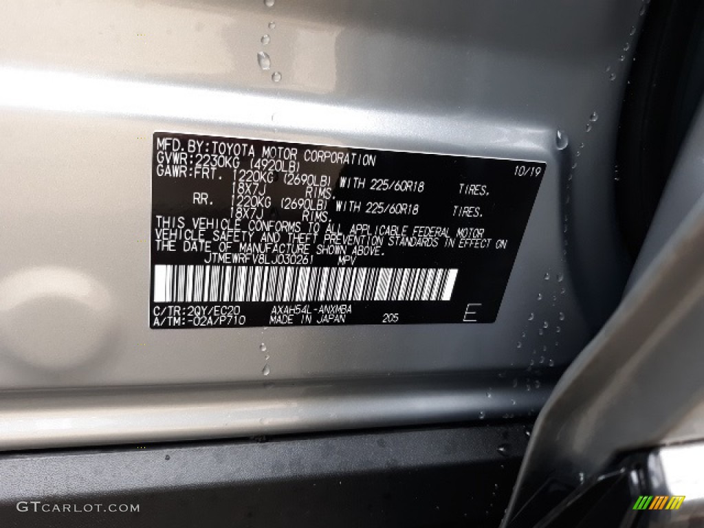 2020 RAV4 Color Code 2QY for Silver Sky Metallic Photo #136342496