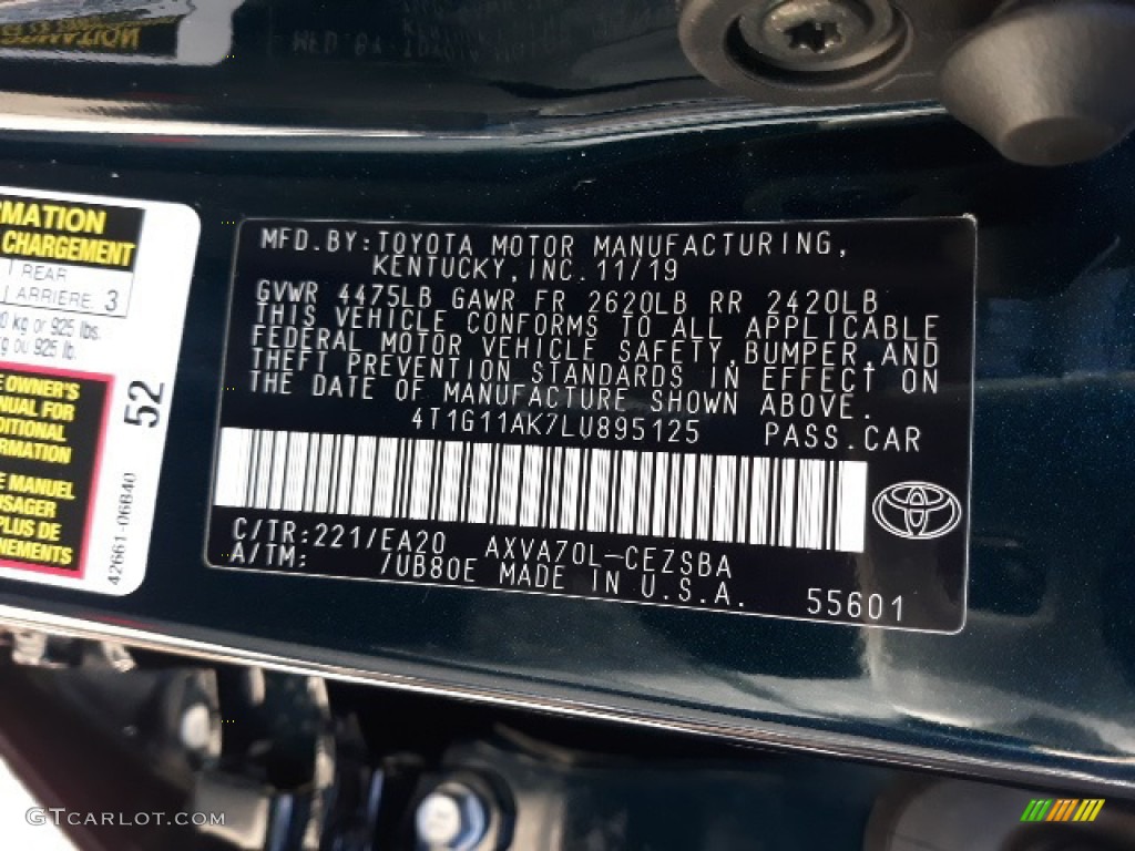 2020 Camry Color Code 221 for Galactic Aqua Mica Photo #136343183