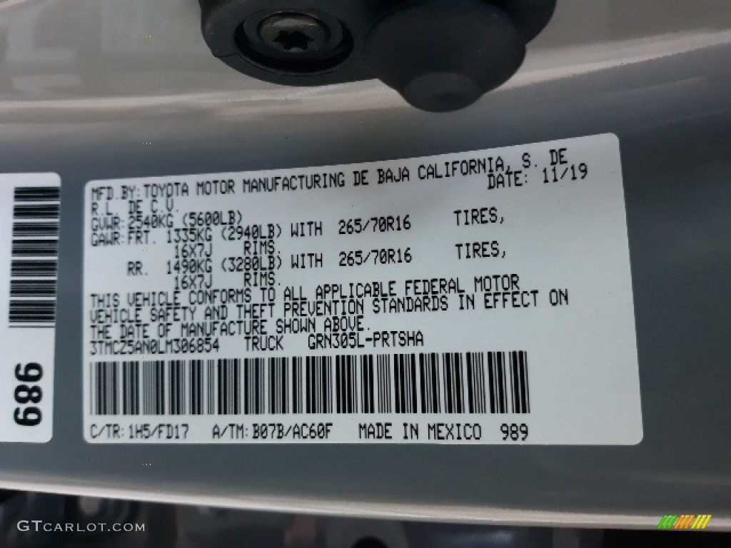 2020 Tacoma Color Code 1H5 for Cement Photo #136343768