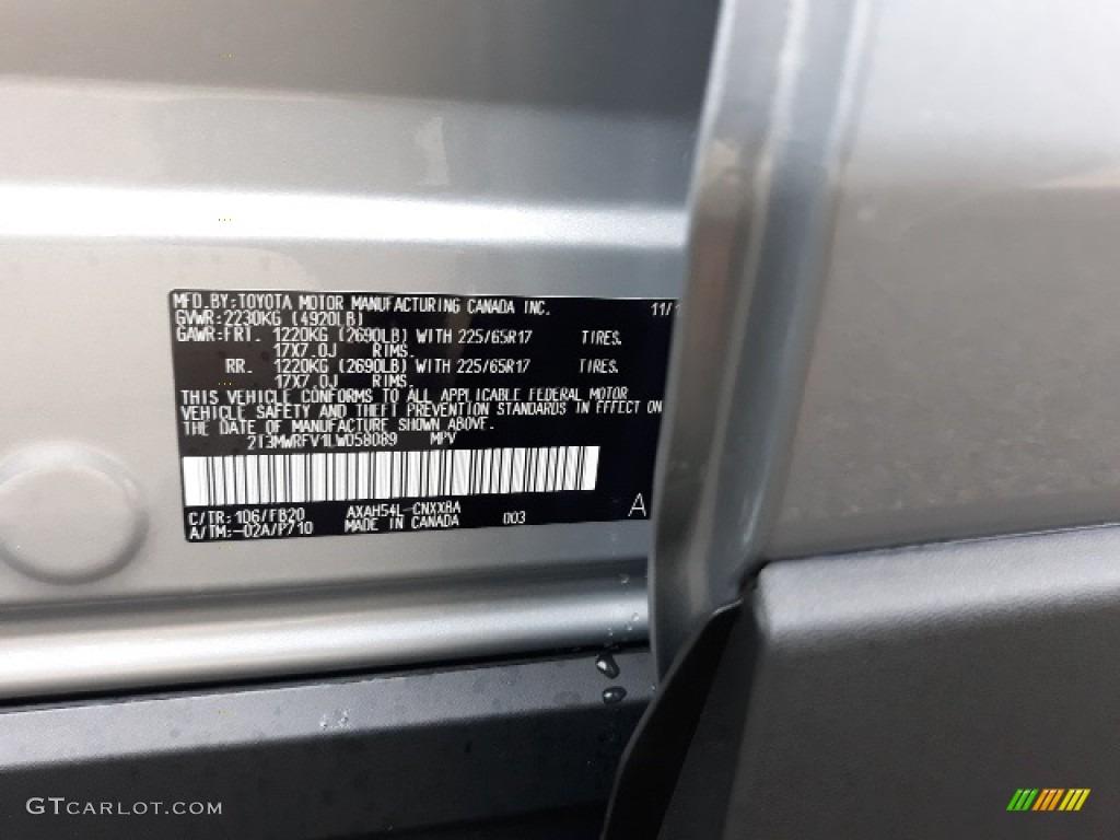 2020 RAV4 Color Code 1D6 for Silver Sky Metallic Photo #136350299