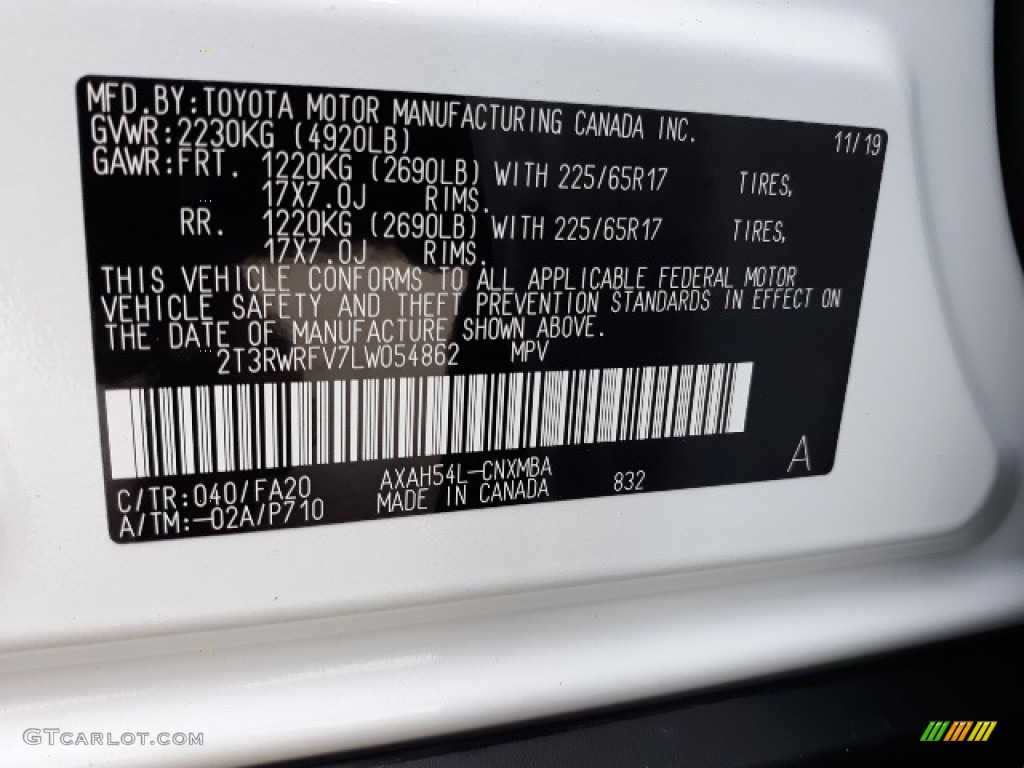 2020 RAV4 Color Code 040 for Super White Photo #136350692