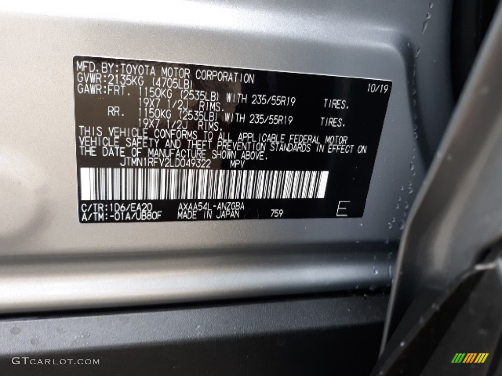 2020 RAV4 Color Code 1D6 for Silver Sky Metallic Photo #136351166