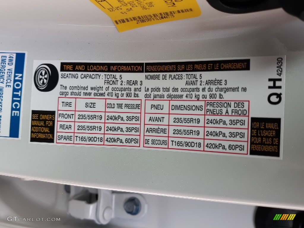 2020 Toyota RAV4 Limited AWD Info Tag Photo #136351673