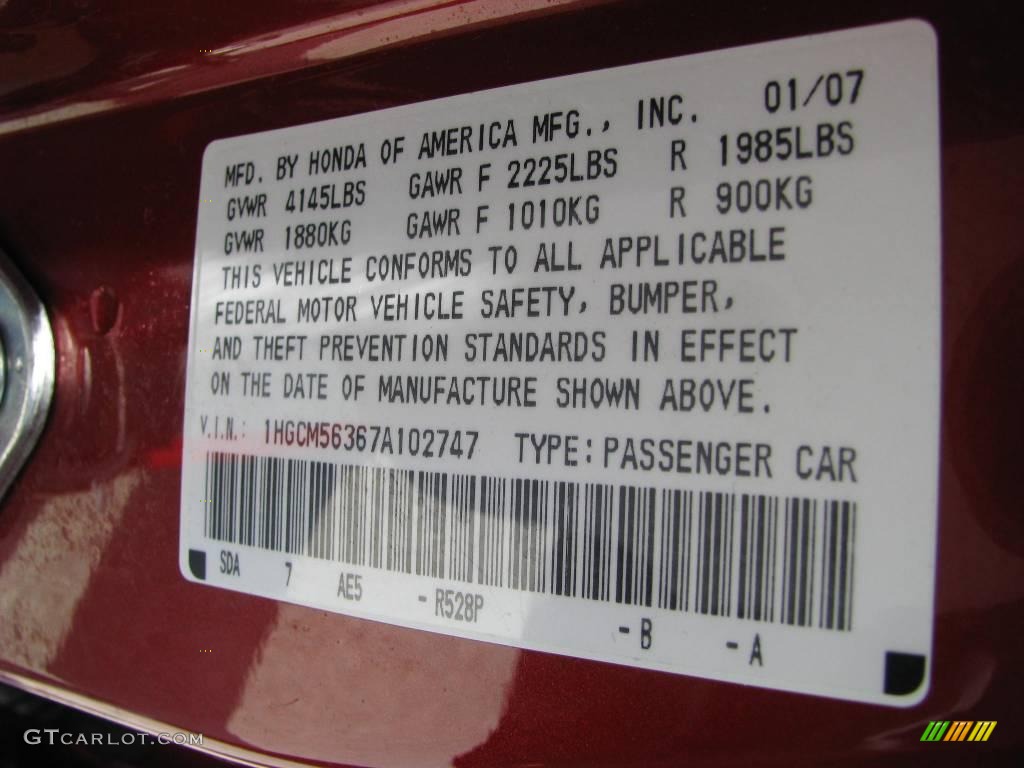 2007 Accord SE Sedan - Moroccan Red Pearl / Gray photo #14