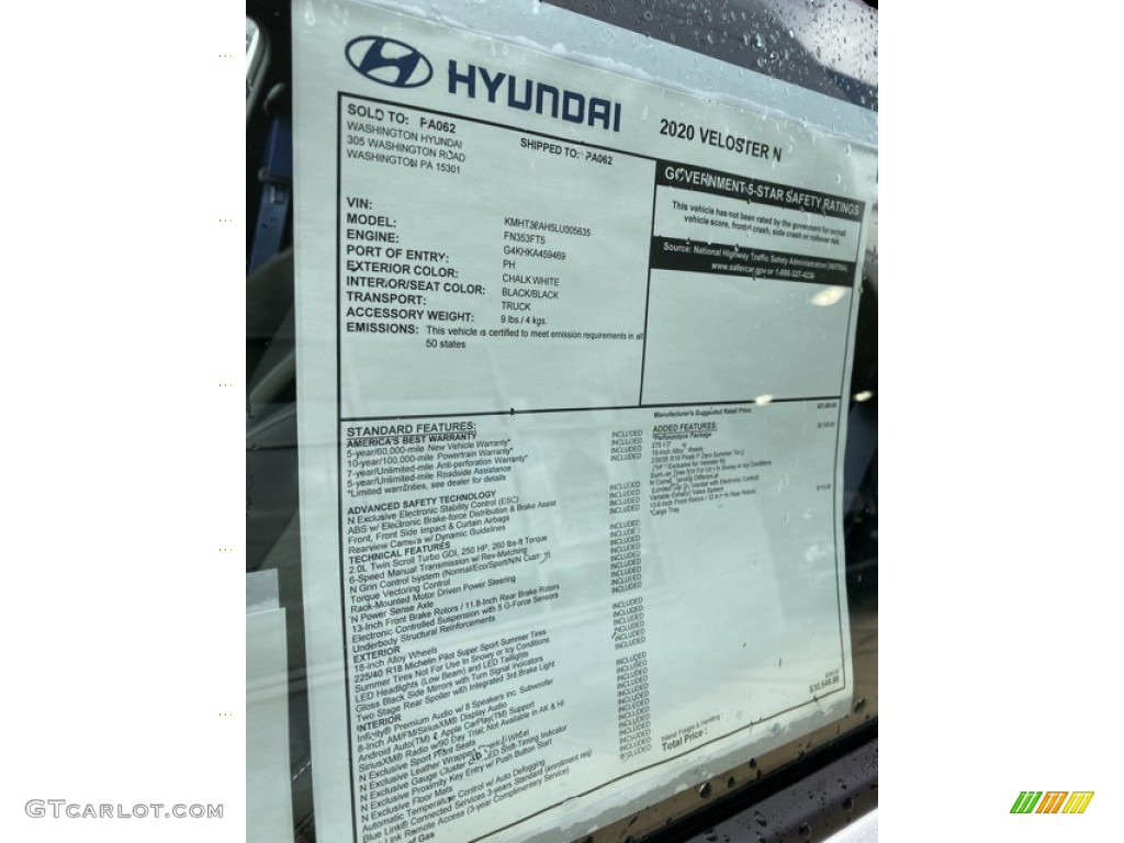 2020 Hyundai Veloster N Window Sticker Photo #136361216