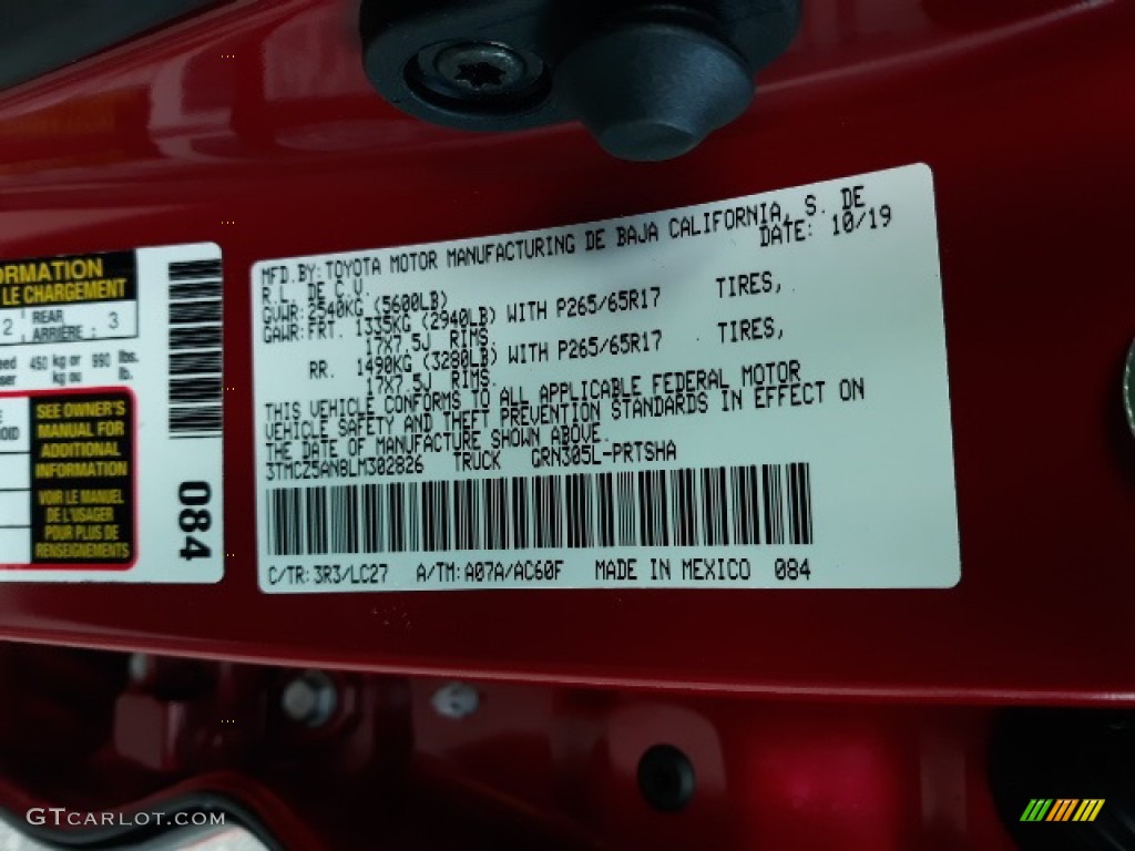2020 Tacoma Color Code 3R3 for Barcelona Red Metallic Photo #136364519