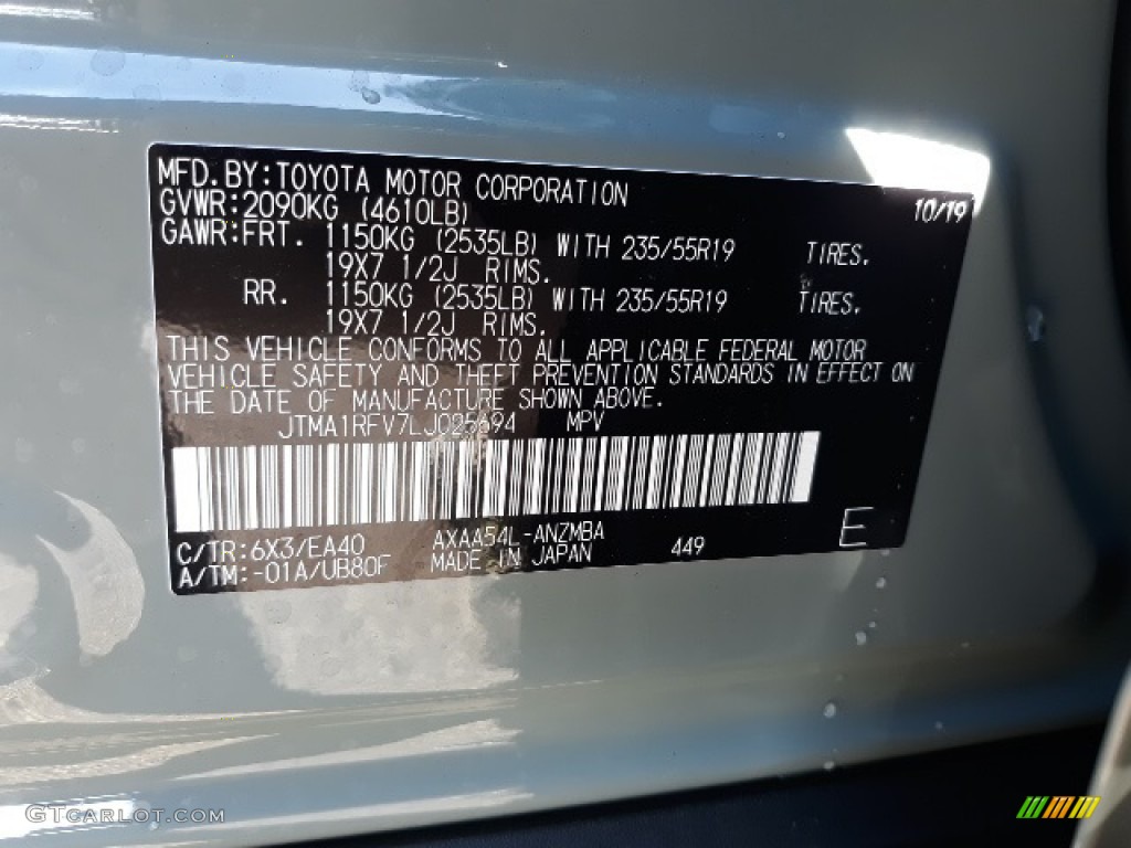 2020 RAV4 Color Code 6X3 for Lunar Rock Photo #136367356