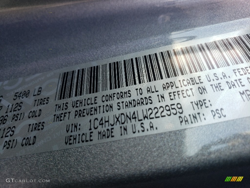 2020 Wrangler Unlimited Color Code PSC for Billet Silver Metallic Photo #136369168