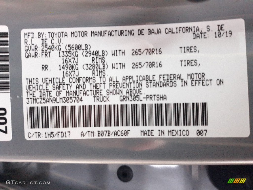2020 Tacoma Color Code 1H5 for Cement Photo #136373839