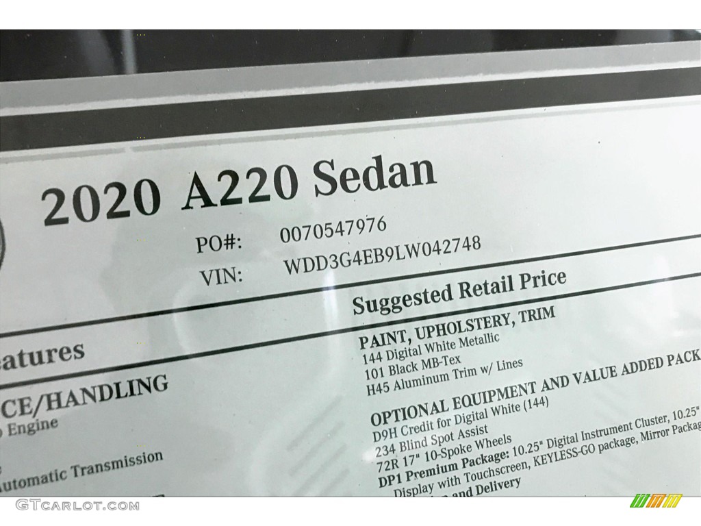 2020 Mercedes-Benz A 220 Sedan Window Sticker Photo #136386022