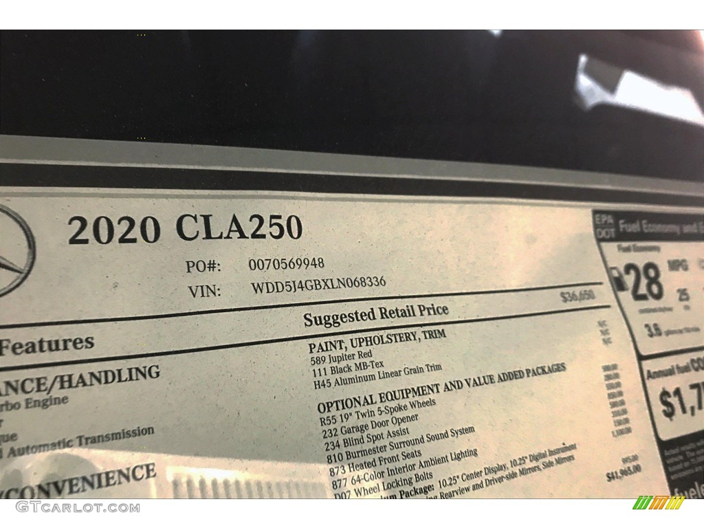 2020 Mercedes-Benz CLA 250 Coupe Window Sticker Photo #136386284