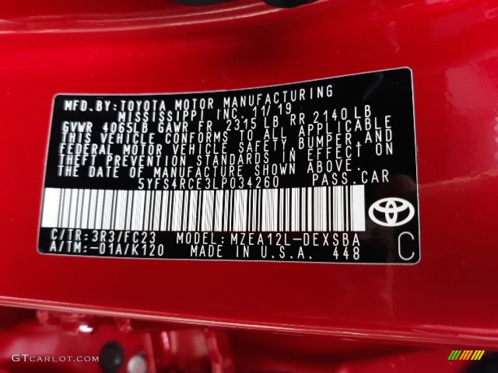 2020 Toyota Corolla SE Color Code Photos