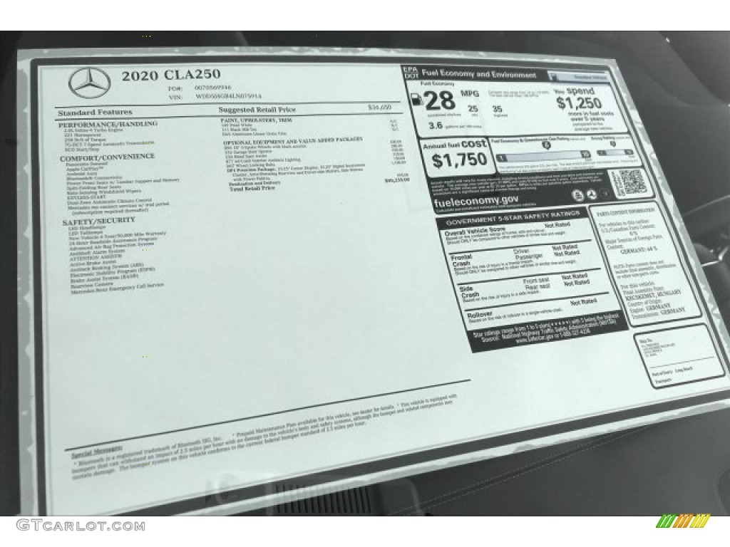 2020 Mercedes-Benz CLA 250 Coupe Window Sticker Photo #136410535