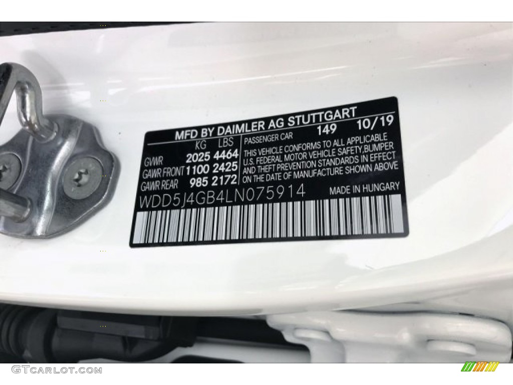 2020 CLA Color Code 149 for Polar White Photo #136410550