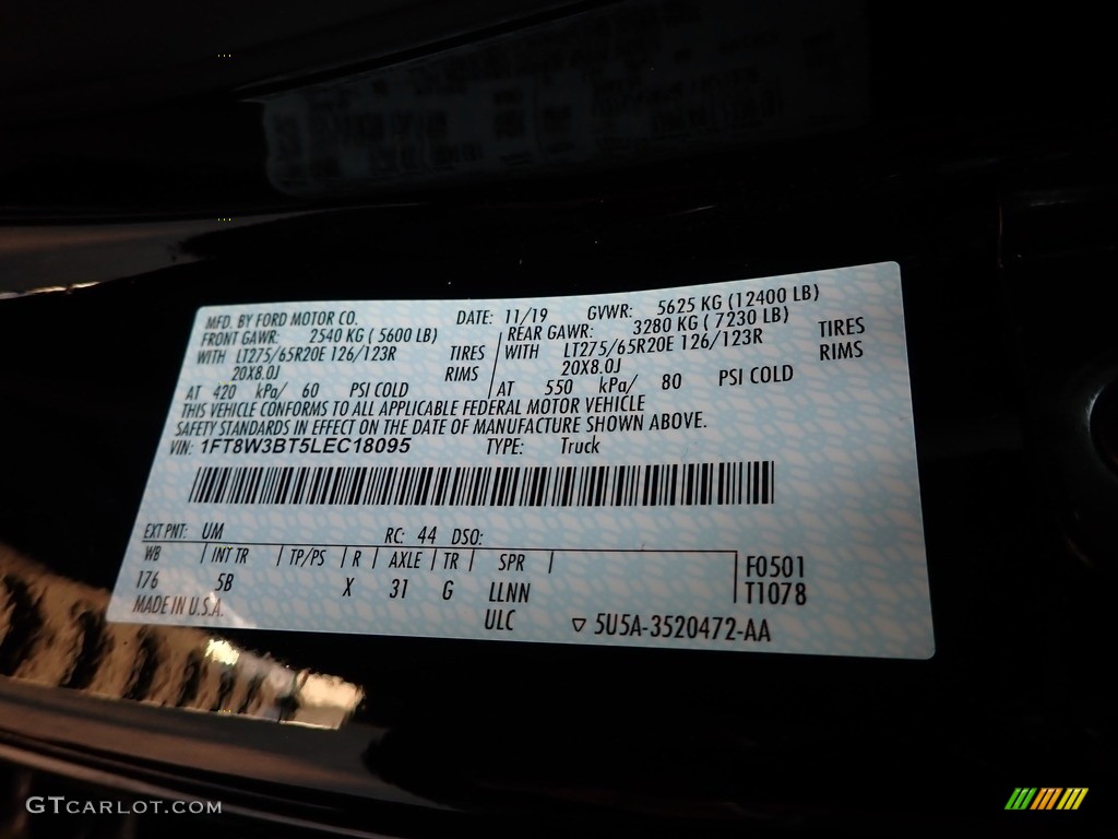 2020 F350 Super Duty Color Code UM for Agate Black Photo #136417849