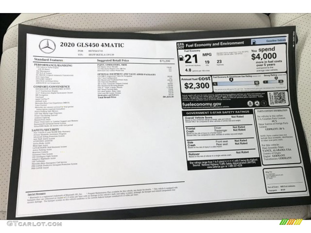 2020 Mercedes-Benz GLS 450 4Matic Window Sticker Photo #136423491