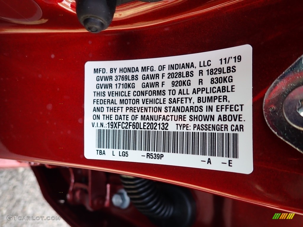 2020 Civic Color Code R539P for Molten Lava Pearl Photo #136426191