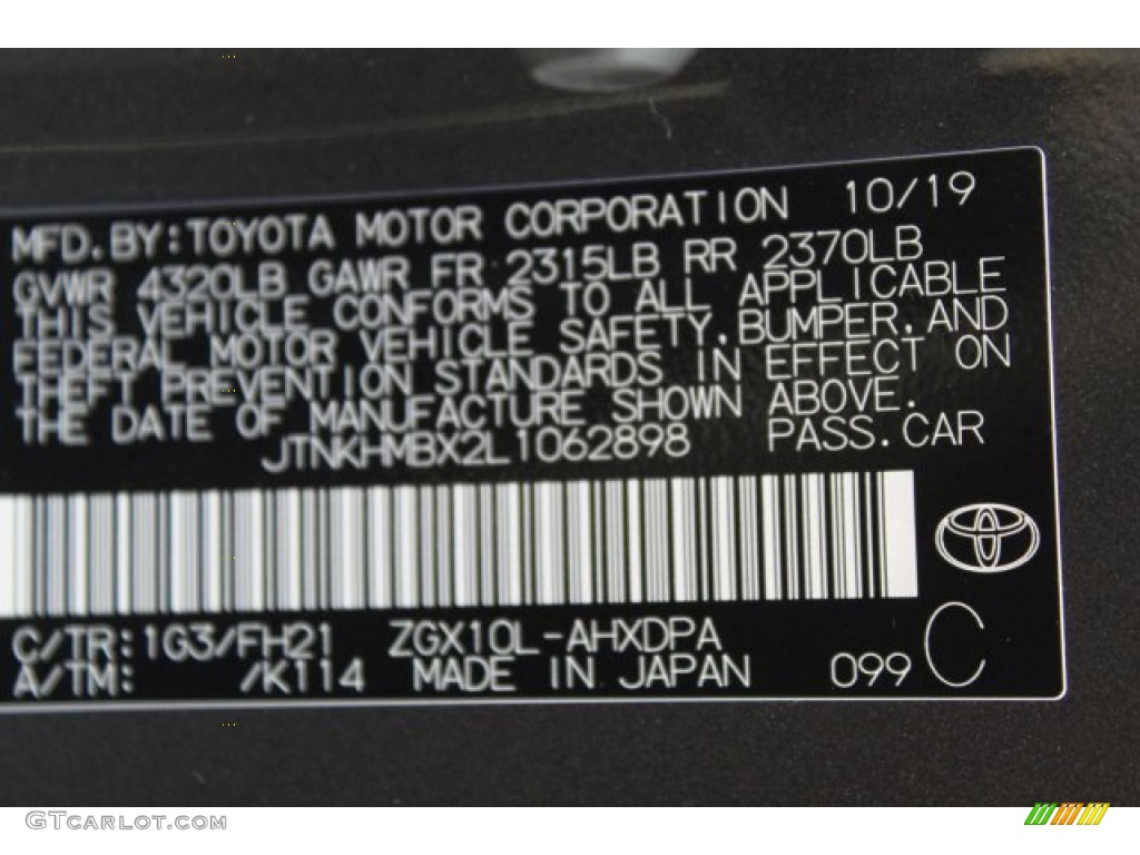 2020 C-HR Color Code 1G3 for Magnetic Gray Metallic Photo #136433412