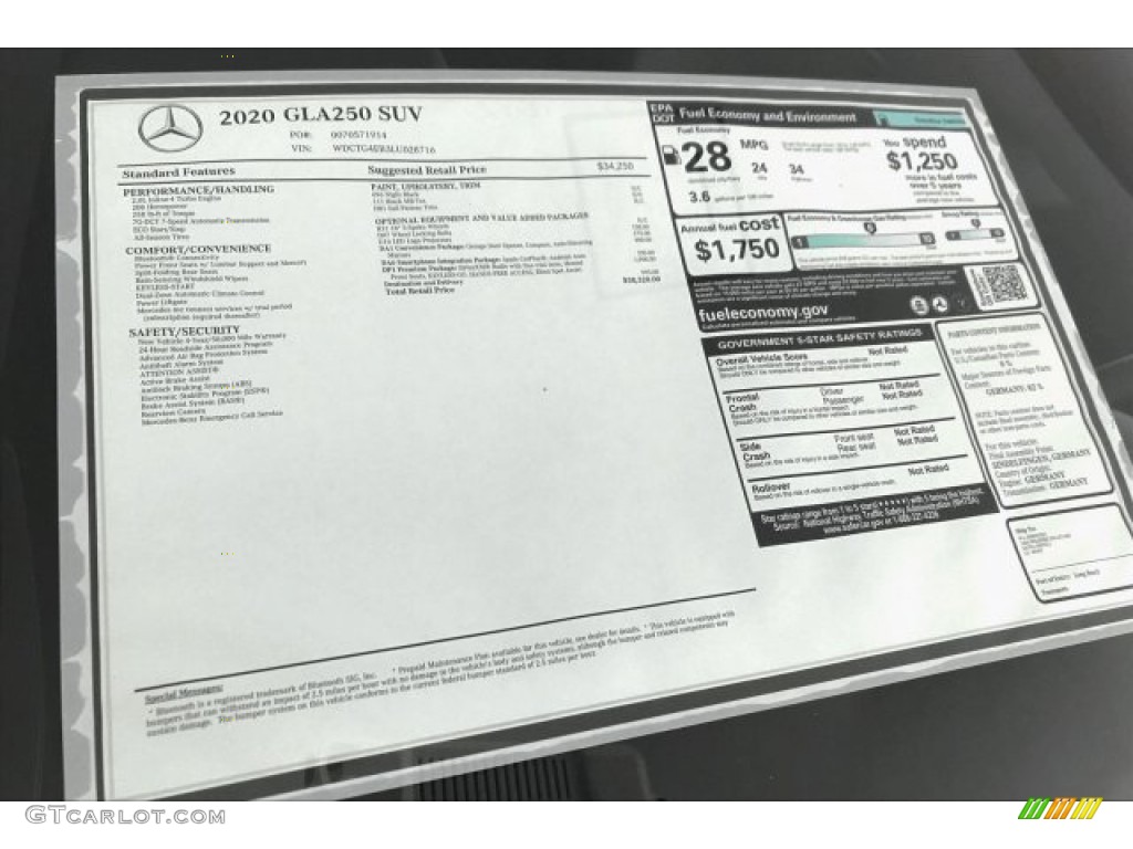 2020 Mercedes-Benz GLA 250 Window Sticker Photo #136437675