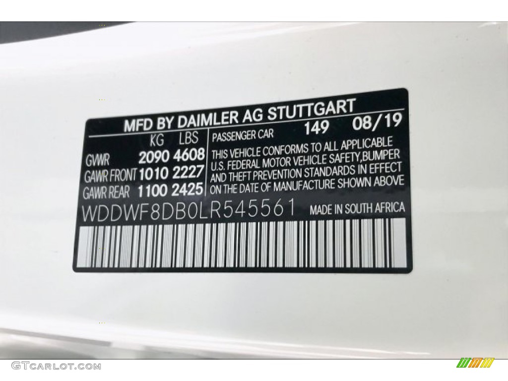 2020 C Color Code 149 for Polar White Photo #136438107