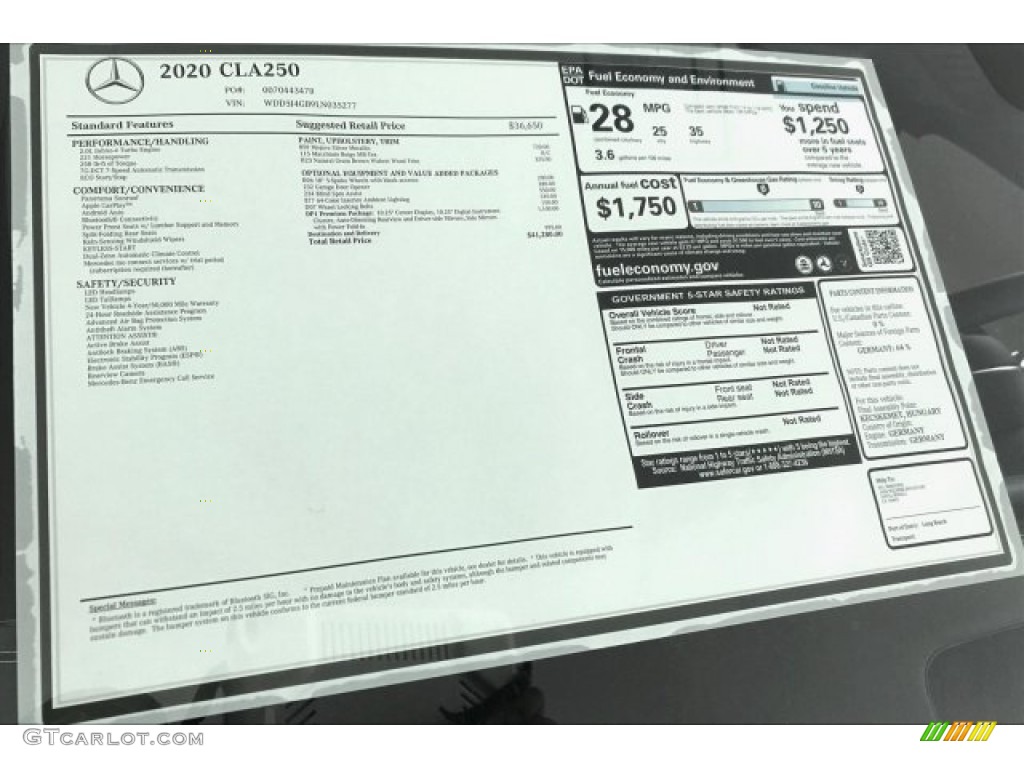 2020 Mercedes-Benz CLA 250 Coupe Window Sticker Photo #136438407