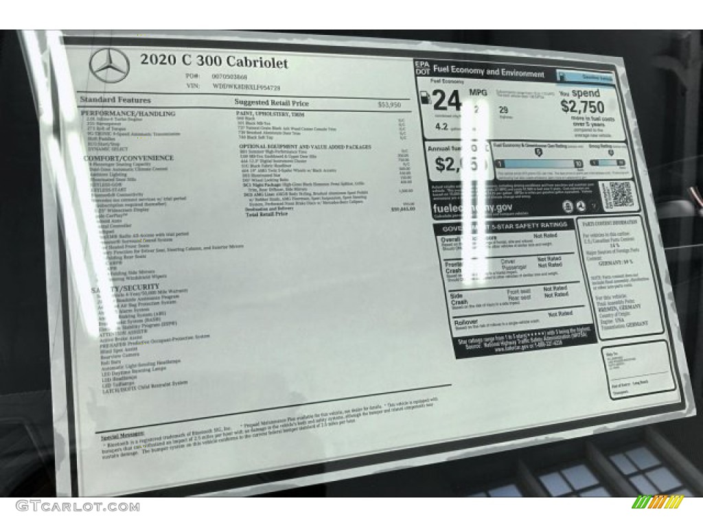 2020 Mercedes-Benz C 300 Cabriolet Window Sticker Photo #136439178