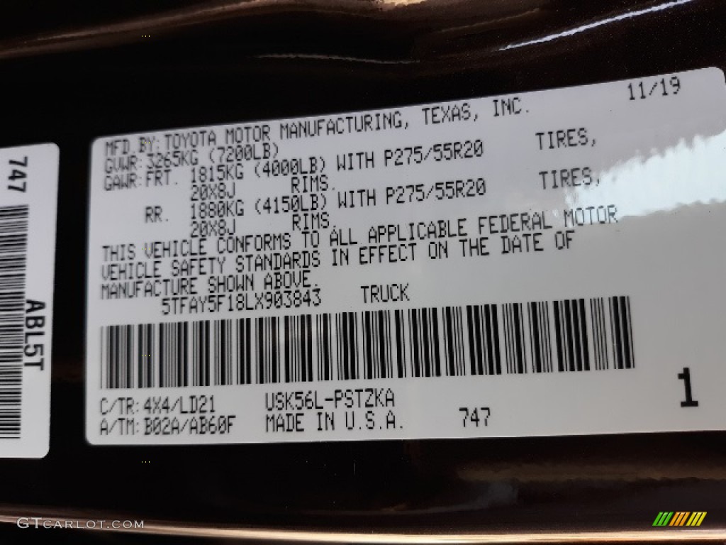 2020 Tundra Color Code 4X4 for Smoked Mesquite Photo #136446828