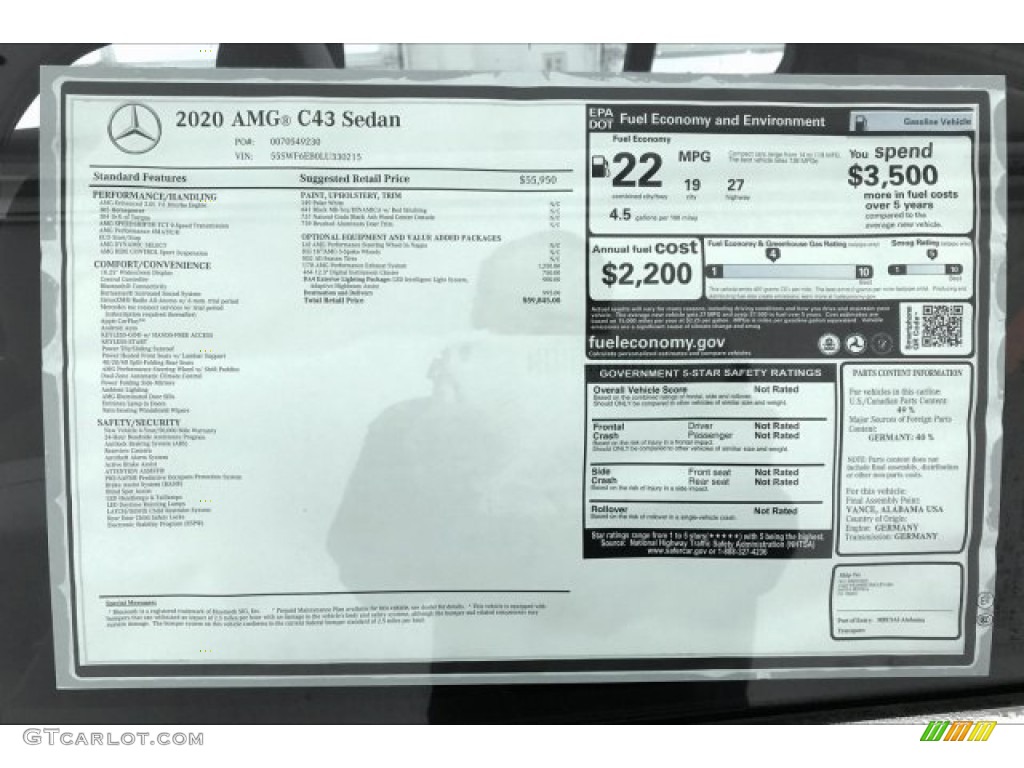 2020 Mercedes-Benz C AMG 43 4Matic Sedan Window Sticker Photo #136449207