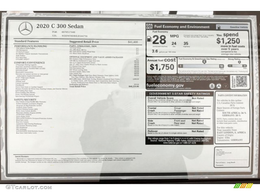2020 Mercedes-Benz C 300 Sedan Window Sticker Photo #136450587