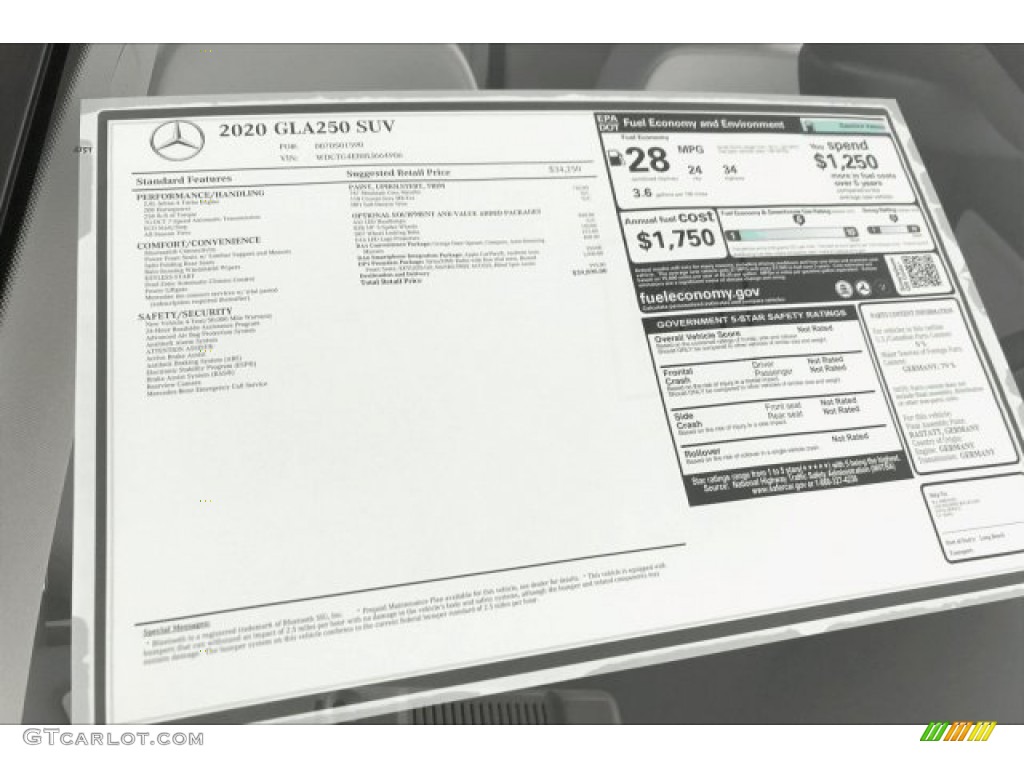 2020 Mercedes-Benz GLA 250 Window Sticker Photo #136451844