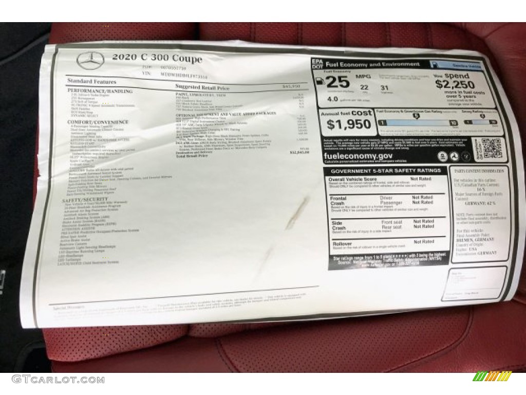 2020 Mercedes-Benz C 300 Coupe Window Sticker Photo #136452045