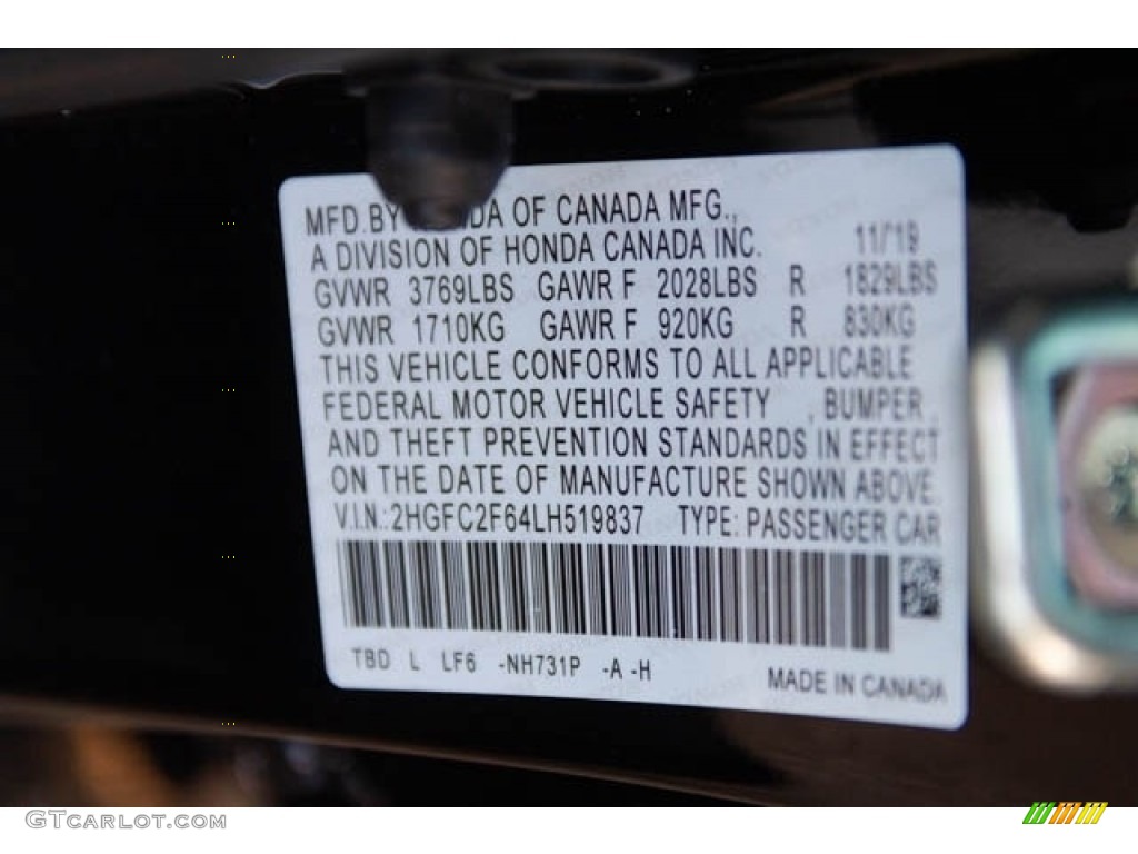 2020 Civic LX Sedan - Crystal Black Pearl / Black photo #37