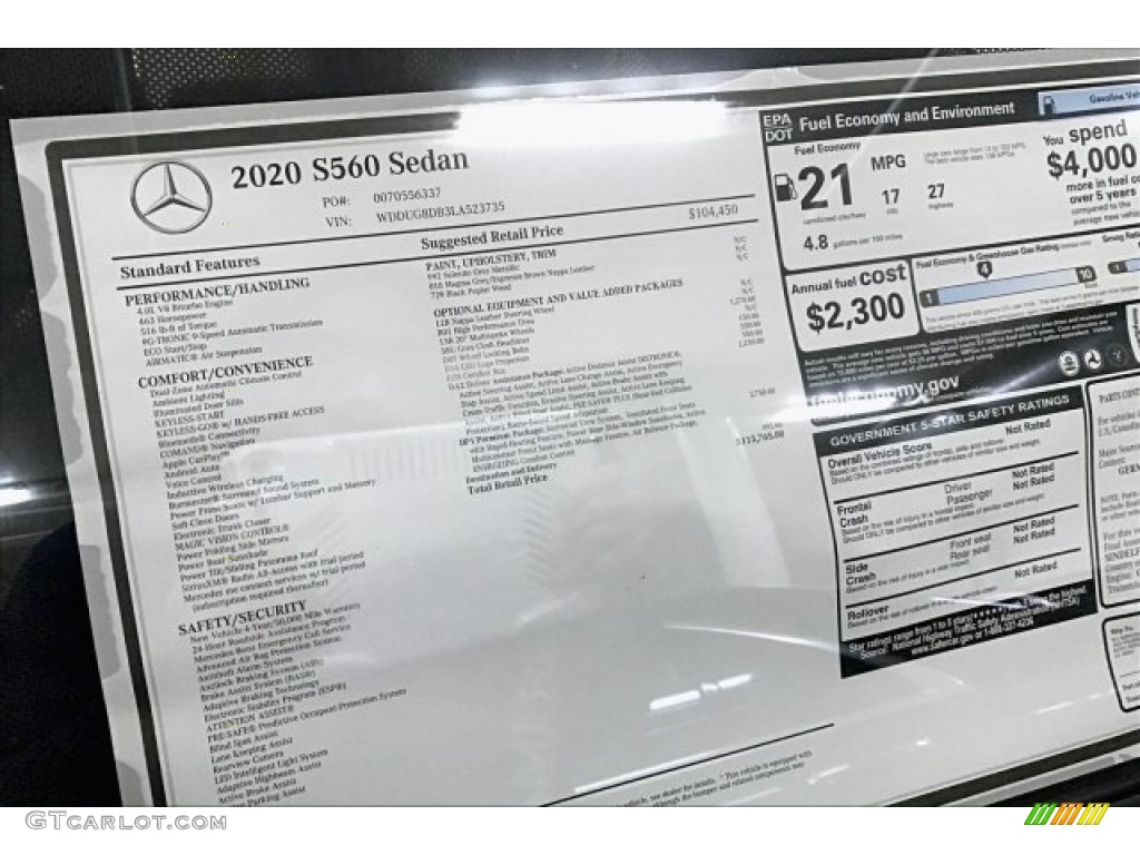 2020 Mercedes-Benz S 560 Sedan Window Sticker Photo #136483381