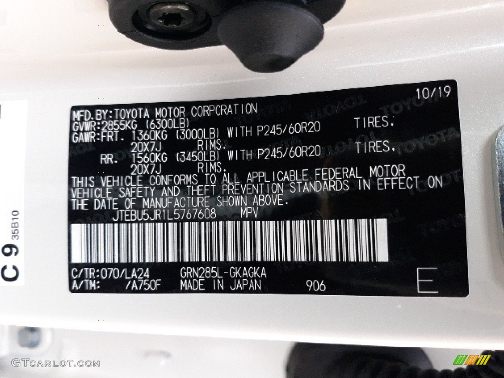 2020 4Runner Color Code 070 for Blizzard White Pearl Photo #136484113