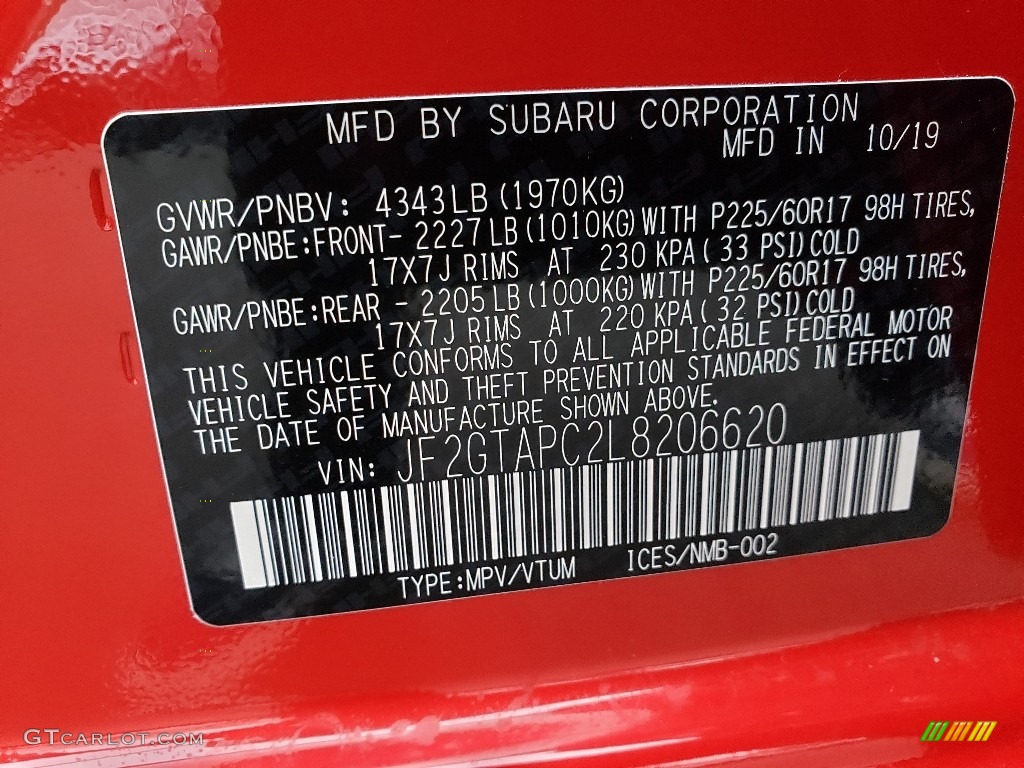 2020 Crosstrek 2.0 Premium - Pure Red / Black photo #9