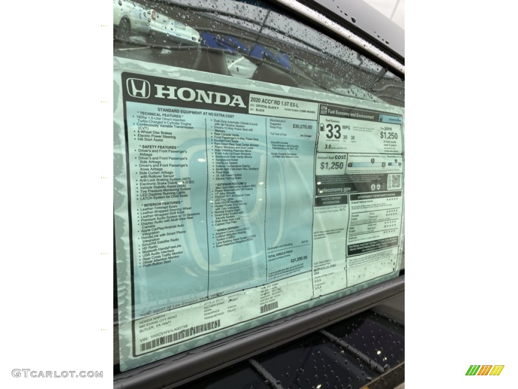 2020 Honda Accord EX-L Sedan Window Sticker Photos