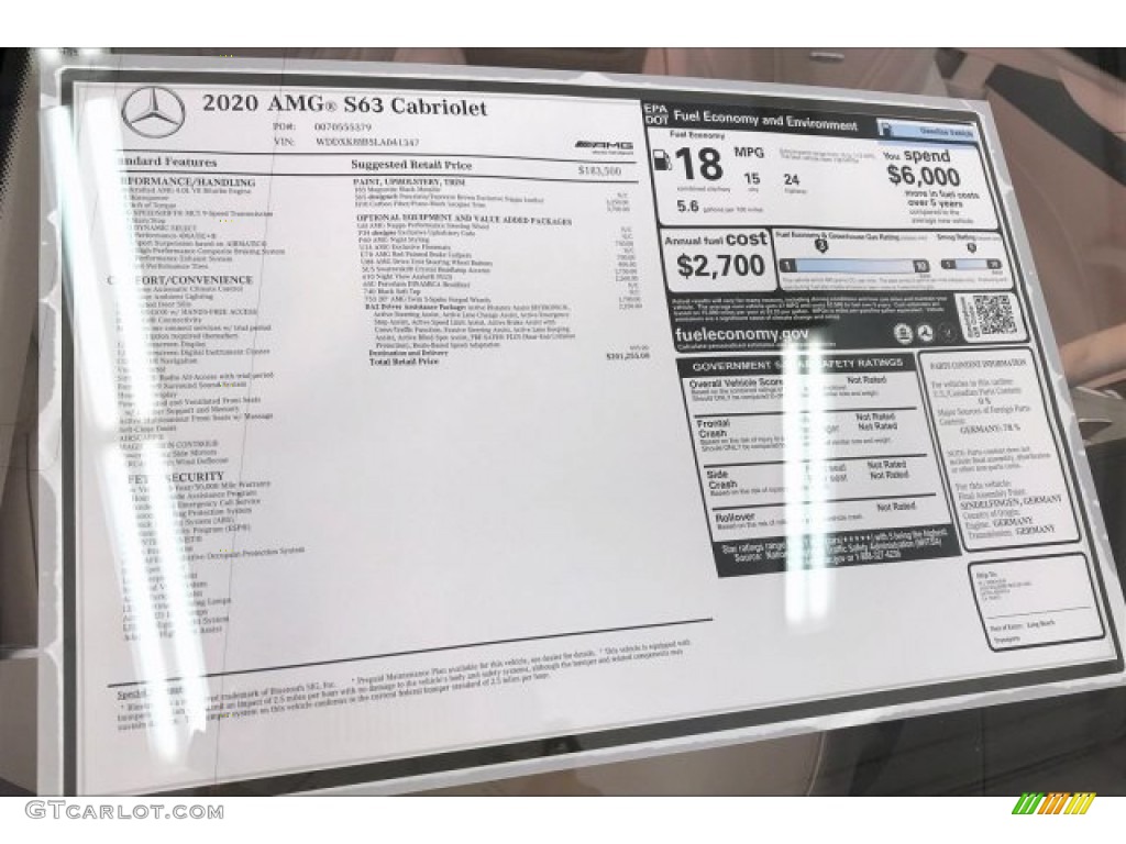2020 Mercedes-Benz S 63 AMG 4Matic Convertible Window Sticker Photos