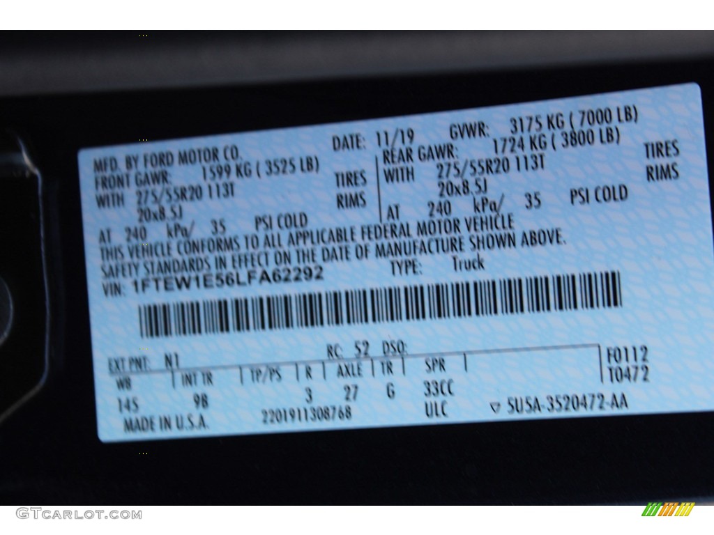 2020 F150 Color Code N1 for Blue Jeans Photo #136505542