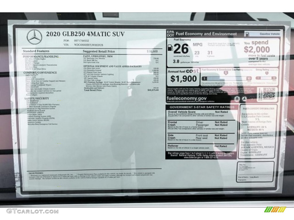 2020 Mercedes-Benz GLB 250 4Matic Window Sticker Photo #136519498