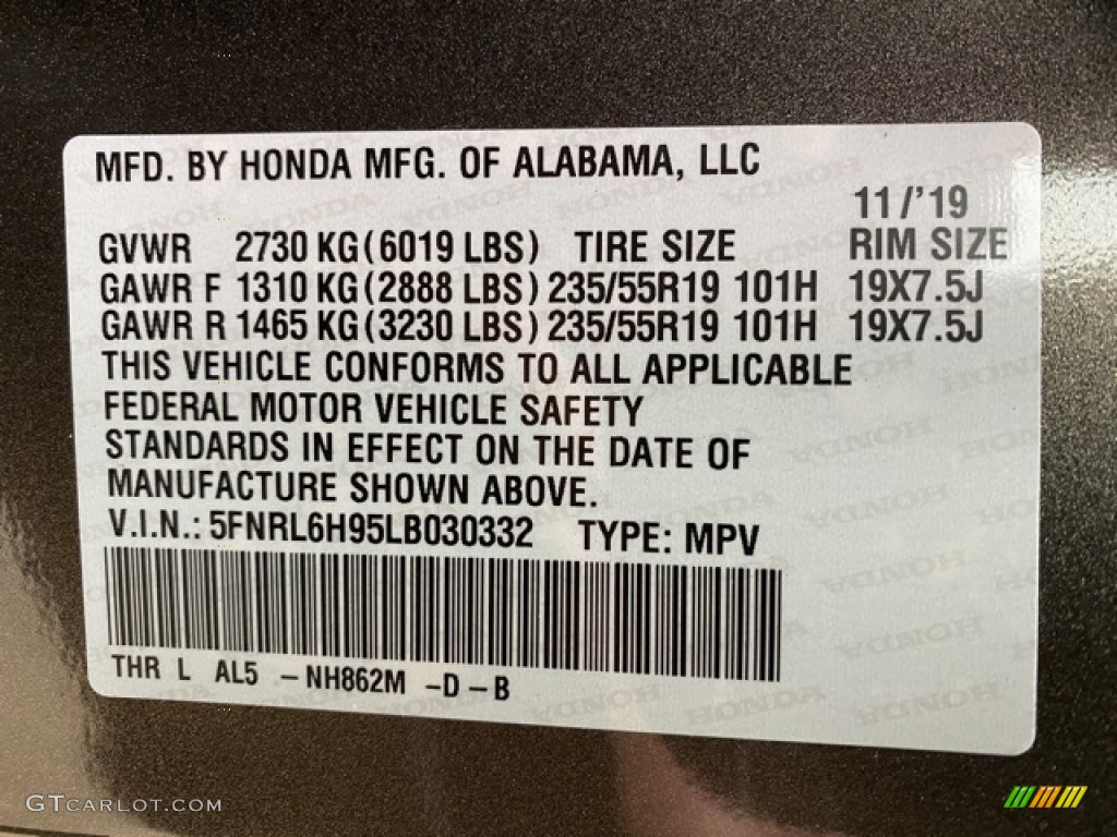 2020 Honda Odyssey Elite Color Code Photos