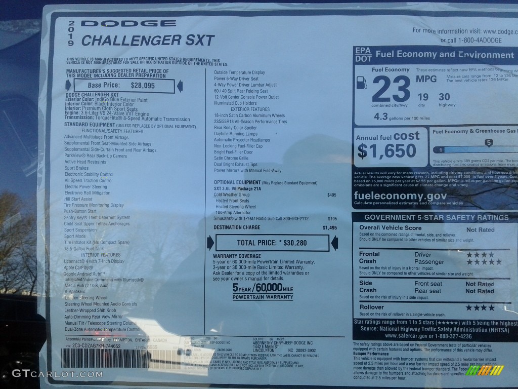 2019 Challenger SXT - Indigo Blue / Black photo #29